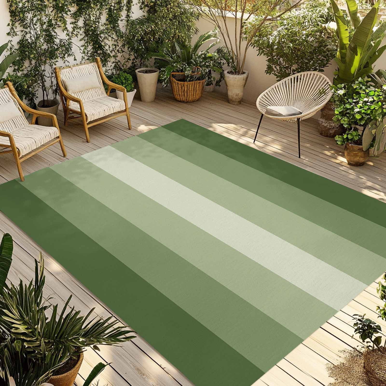 Outdoor Rug 5x8ft Sage Green Large Area Rug Gradient Stripes Modern Indoor Outdoor Carpet Outdoor Rugs Mats for Patio Camping,RV,Front Door, Outside Decor