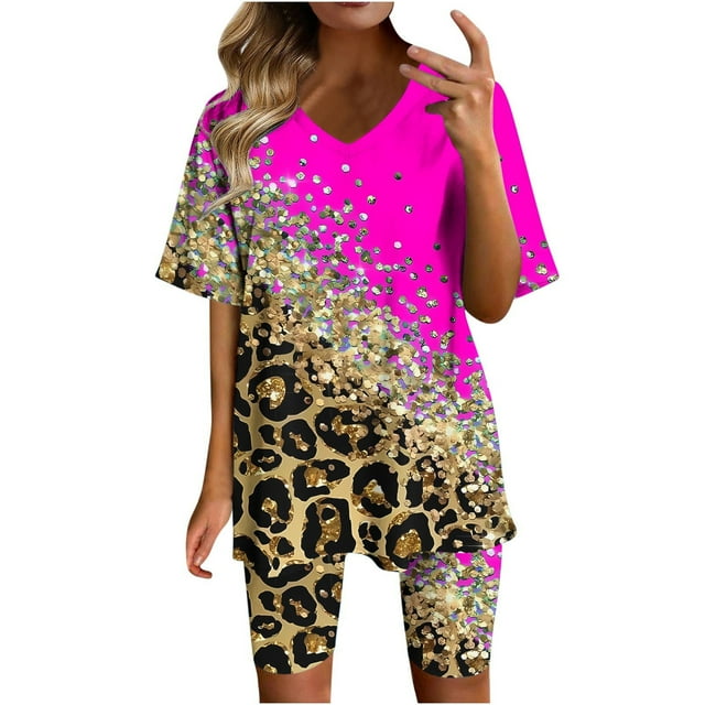 Ensembles de Gym pour Femmes 2 Pcs Mode Été Décontractée Manches Courtes Col en V Ensemble de Shorts Ensembles pour Femmes en Liquidation