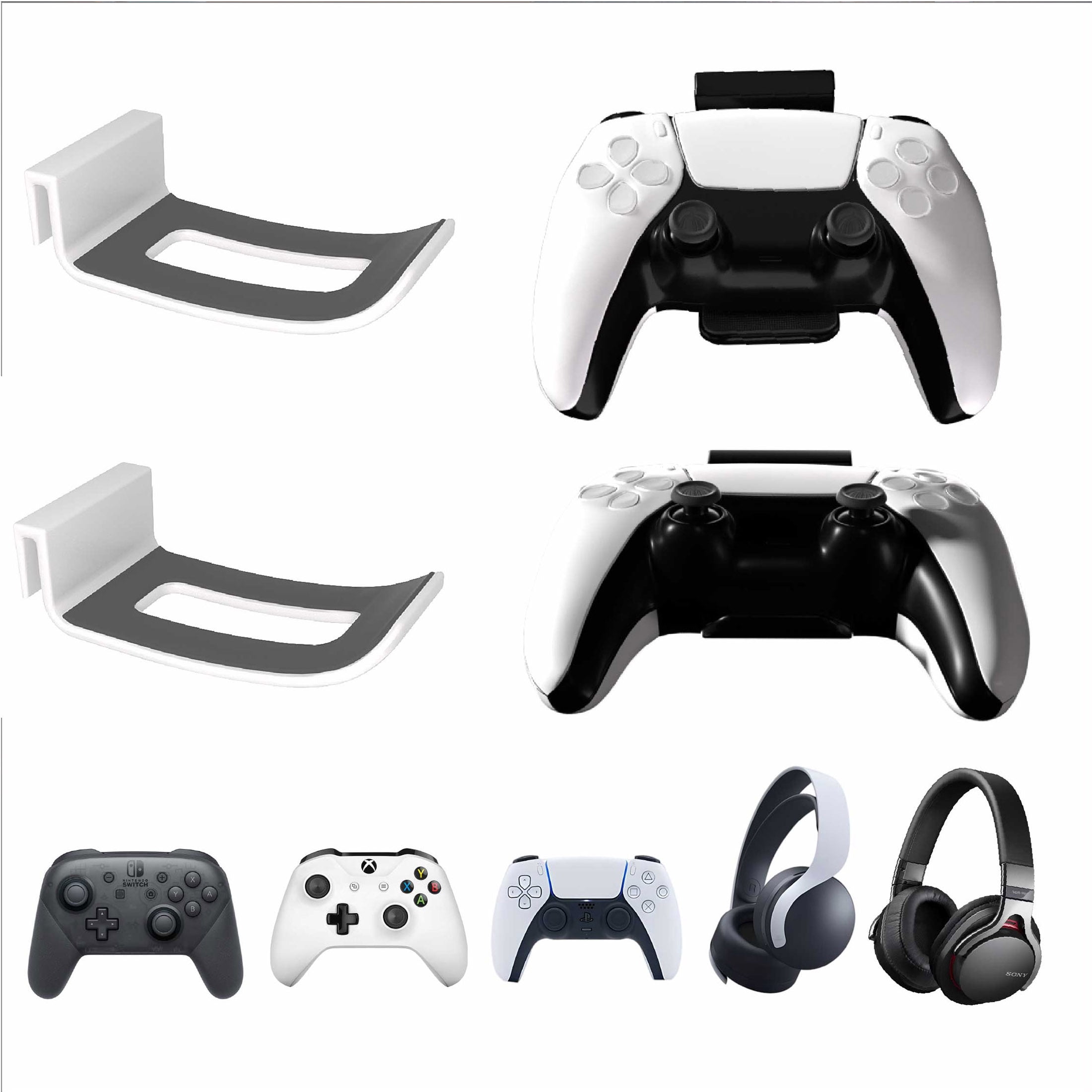 PS5 Controller & Headset Mount - Side/Wall Mount Organizer Stand