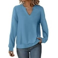 thumbnail image 2 of ClodeEU Womens Long Sleeve V Neck Sweatshirts,Cute Loose Fit Lightweight Pullover,Fall Casual Clothes Tops Blue,Womens Plus S, 2 of 8