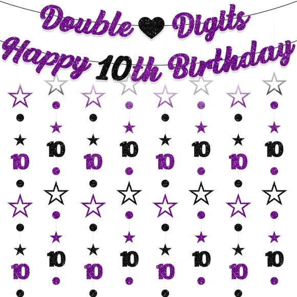 Banner decorativo de cumpleaños ITHKIRHO para niñas que cumplen 10 años