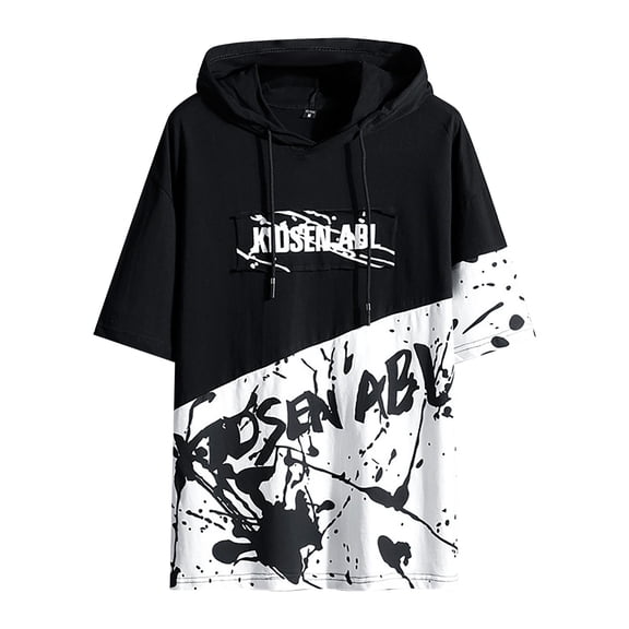 VNKIDY Mens T-Shirt Oversized Short Sleeve Hoodie Paint Splash Print Letter Graphic Loose Fit Pullover For Casual Daily Streetwear Fashionable Top
