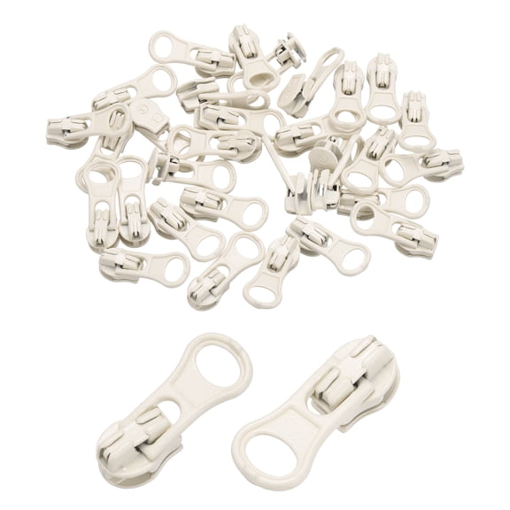30 Pack Zipper Sliders, #3 Zipper Metal Repair Replacement with Zip Pull No Sewing Required for Sewing Bags Wallets Jackets Closed-End Zipper Repair, Cream-White