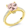 thumbnail image 3 of Gem Stone King 4.59 Cttw 10MM Peach Simulated Morganite and White Created Sapphire 18K Yellow Gold Plated Silver Engagement Ring for Women | Gemstone Birthstone (Size 9), 3 of 7