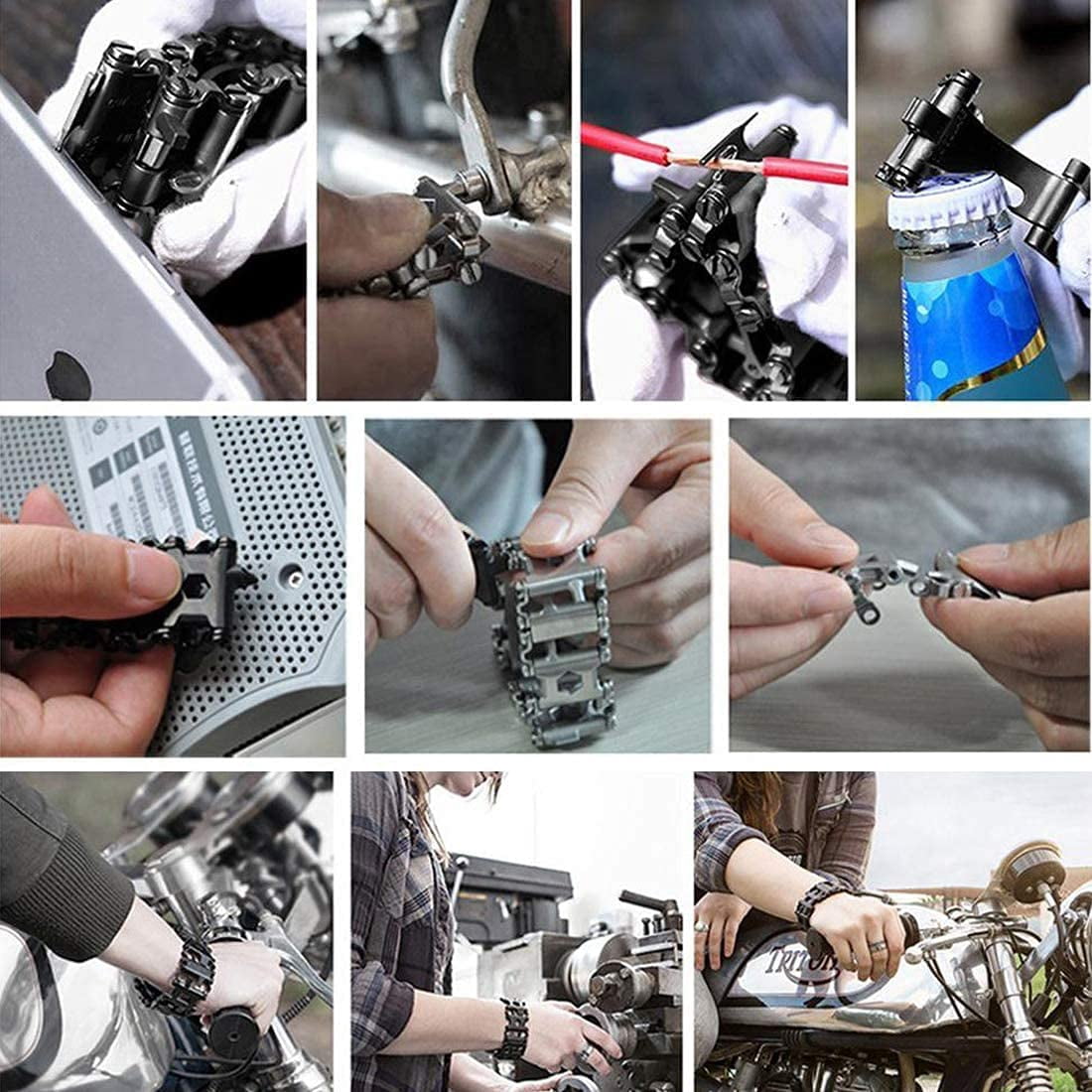 Multitool Bracelet 29 in 1, 22cm Stainless Steel, Multi Tool Bracelet for Men Outdoor Travel Watch Strap, Multifunctional Wristbands, Portable Wearable Multitool Trend Bracelet with A Pry Tool (Black)
