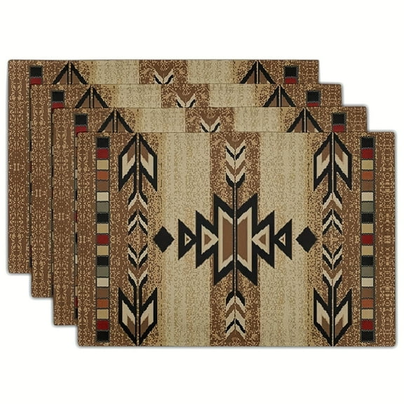 4pcs Rustic Tribal Geometric Heat Resistant Non-slip Placemats, Table Mats Durable Washable Rustic Linen Vintage Placemats for Home Dinner Party Camping Wedding Table Decoration 12 x 18 Inch