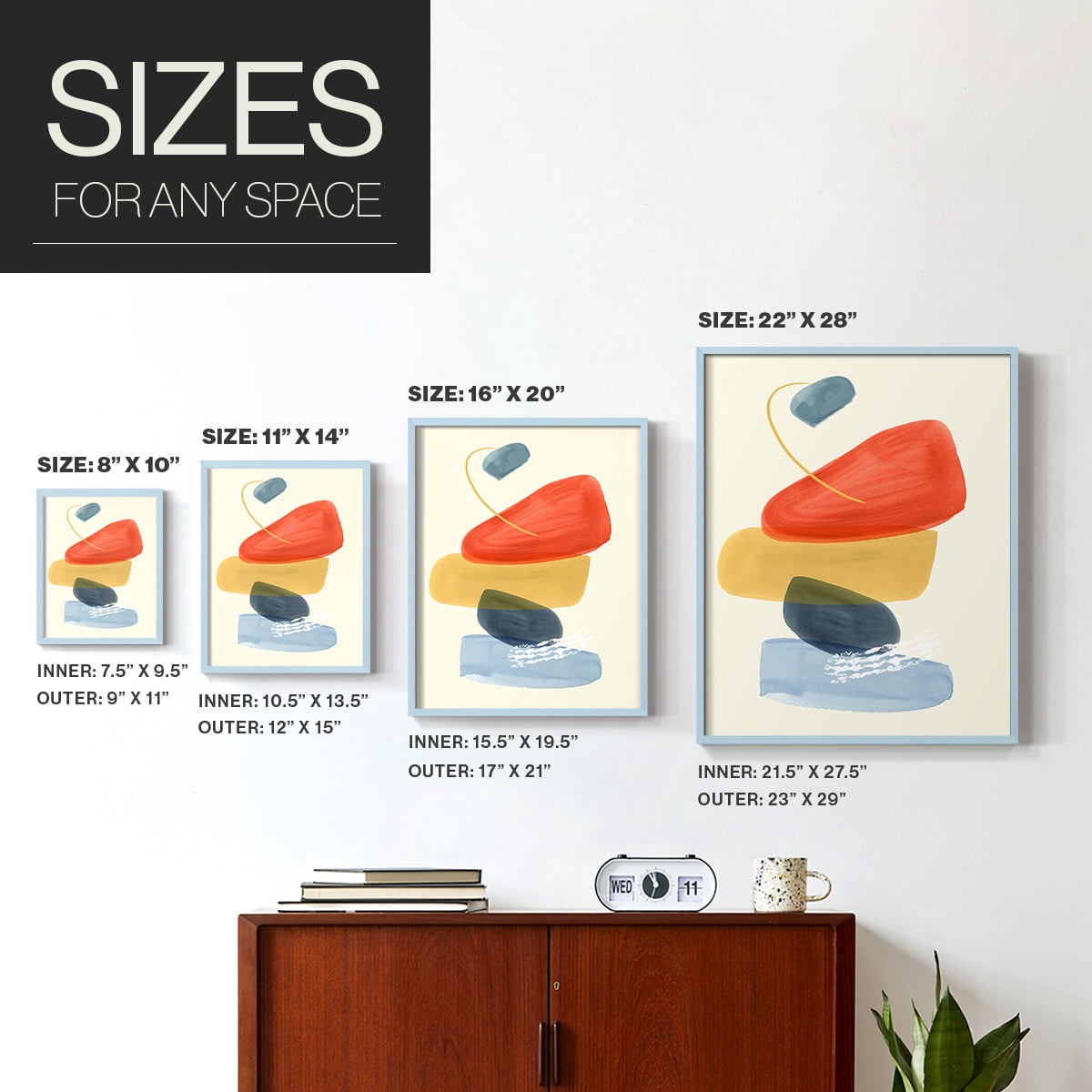 Bright Color Bundle II Framed Print in Blue Solid Wood Framed Print No Nail Hanging