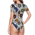 thumbnail image 4 of Daiia Color Tractor print Women's Crew Neck Short Sleeve Bodysuit Fashion Tops Fit Casual Basic Extender Bodysuit-Small, 4 of 9
