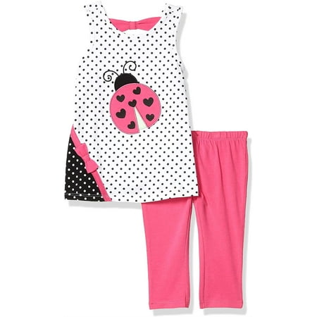Kids Headquarters Girls 4-6X Ladybug Dot Legging Set(White 6X)