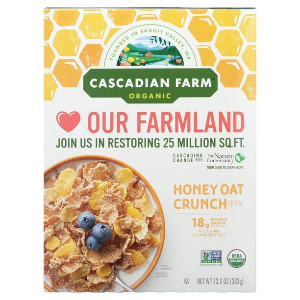 Cascadian Farm Organic Honey Crunch Oat Cereal 13 5 Oz Walmart Com