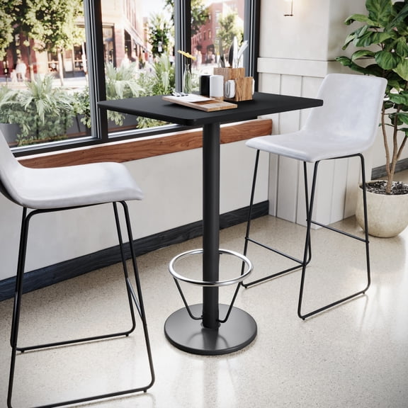Emma   Oliver 24"x30" Black Laminate Bar Table Top-18"RD Base/Foot Ring