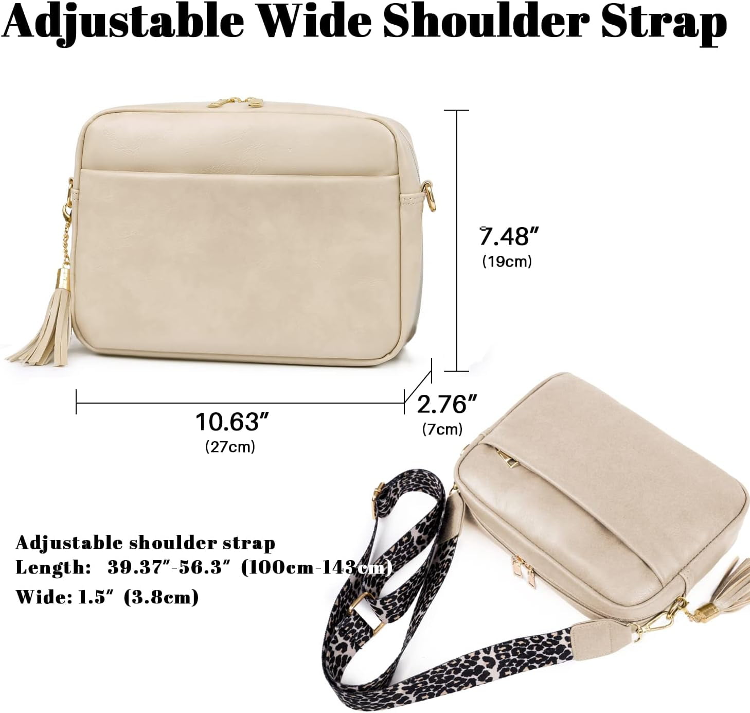 Crossbody Bag for Women Vegan Leather Shoulder Purse with Leopard Adjustable Strap Midsize Zipped Handbag