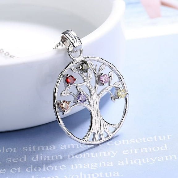 Sterling Silver Multi-Color Gemstone Tree of Life Pendant Necklace