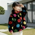 thumbnail image 4 of OGLCCG Girl's Colorful Floral Fuzzy Fleece Jacket Zip Up Mock Neck Long Sleeve Soft Sherpa Coat Fall Winter Warm Outerwear 2-8 Years, 4 of 8