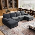 thumbnail image 3 of Walsunny Modern U-Shape Sectional Sofa for living room, Chenille Fabric Modular Couch, 4 Seat Oversized Sofa with Chaise for Apartment,White, 3 of 10