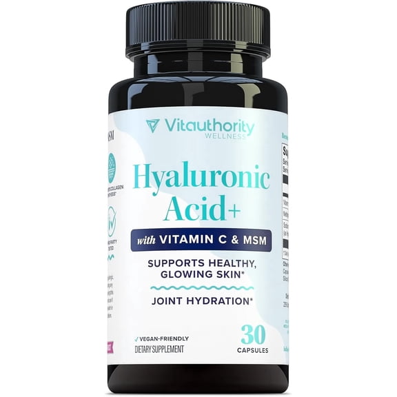 Hyaluronic Acid Capsules with MSM & Vitamin C – 120 mg Sodium Hyaluronate | Supports Skin Hydration & Elasticity | Vegan, Non-GMO | 30 Servings