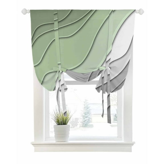 Modern Abstract, Tie Up Curtains for Window, Thermal Insulated Balloon Shade Adjustable Rod Pocket Curtains Valance Panels for Kitchen Bathroom Cafe 52 x 45 Ombre Sage Green Geometric Line