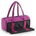 thumbnail image 3 of Quilted Tote Shoulder Beauty Bag With Brush Storage Pocket Ideal for Cosmetic Bottles Brushes Acessorries (Purple), 3 of 7