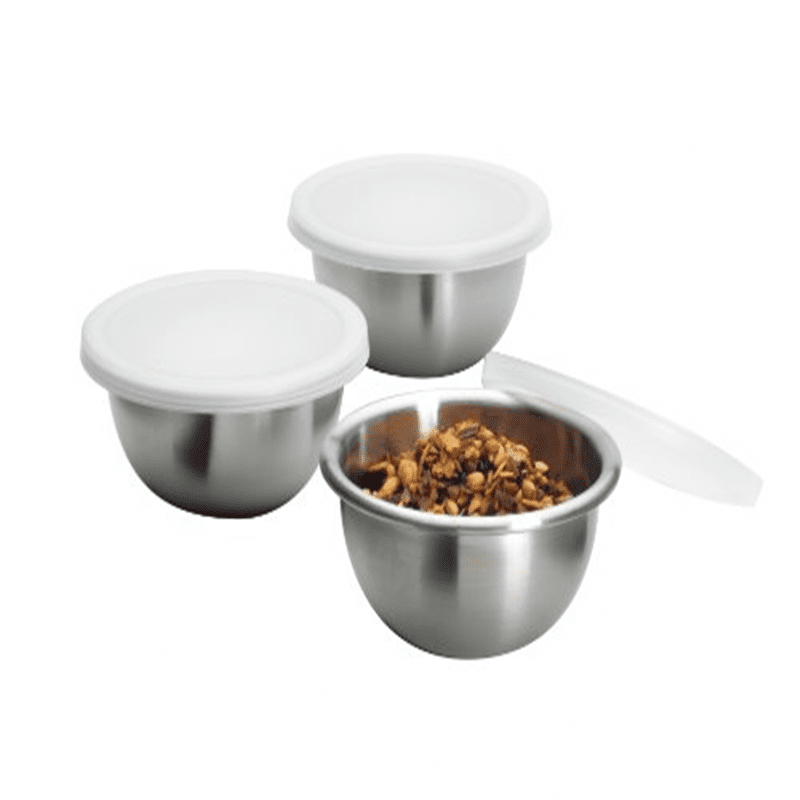 Photo 1 of Anchor Hocking 3-Piece Nesting Pinch Bowls with Lids, Stainless Steel