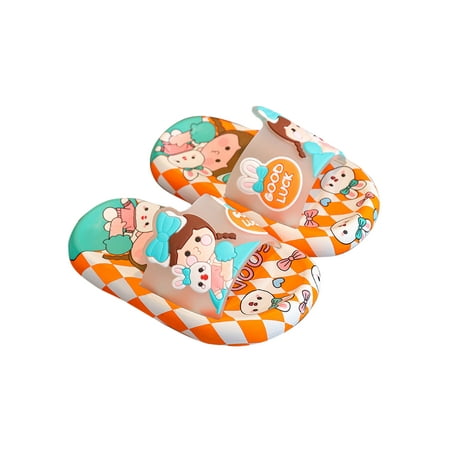 

Rotosw Girls Slippers Cartoon Print Slides Open Toe Beach Shoes Child House Shoe Boys Quick Dry Flat Heels Orange 8C-9C