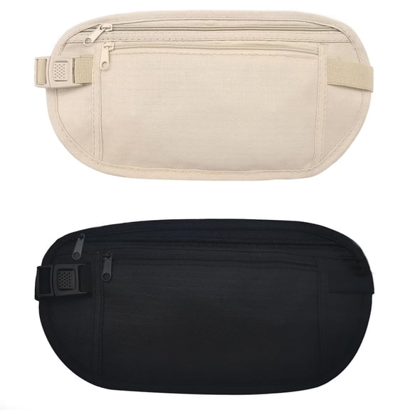 Money Belt, Nylon Fanny Pack Hidden Belt Bag with RFID Blocking for Women Men, Anti-theft Waist Pack Under Clothes with Adjustable Buckle for Travel, Running, Hiking, Cycling (khaki black,2 PCS)