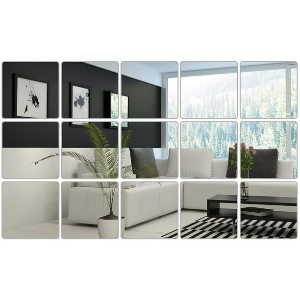 16pcs 9pcs 6 X Inches Mirror Sheets Square Decals Self Adhesive Tiles Non Glass Stickers Com - Glass Mirror Sheets For Walls