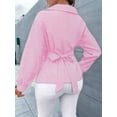 thumbnail image 4 of Summer Tops for Women Trendy Striped Button Front Long Sleeve Blouse Pink L, 4 of 7