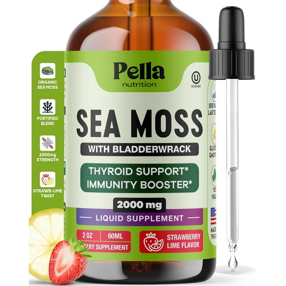 Pella Nutrition Sea Moss Extract Liquid Supplement, Immune Support, Strawberry Lime, 2 fl oz