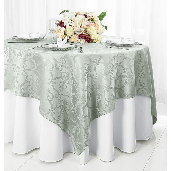Wedding Linens Inc. 72"x72" Square Versailles Damask Jacquard Polyester Linen Tablecloth Table Overlays Toppers - Silver / Gray