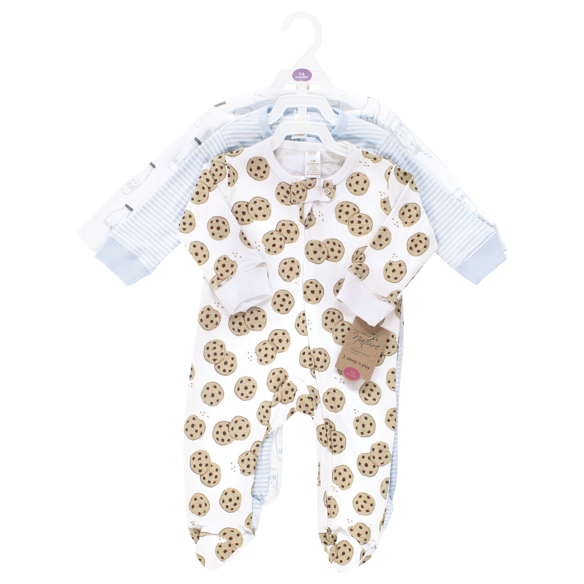 Touched by Nature Unisex Baby Organic Cotton Sleep and Play, Cookies And Milk, 3-6 Months