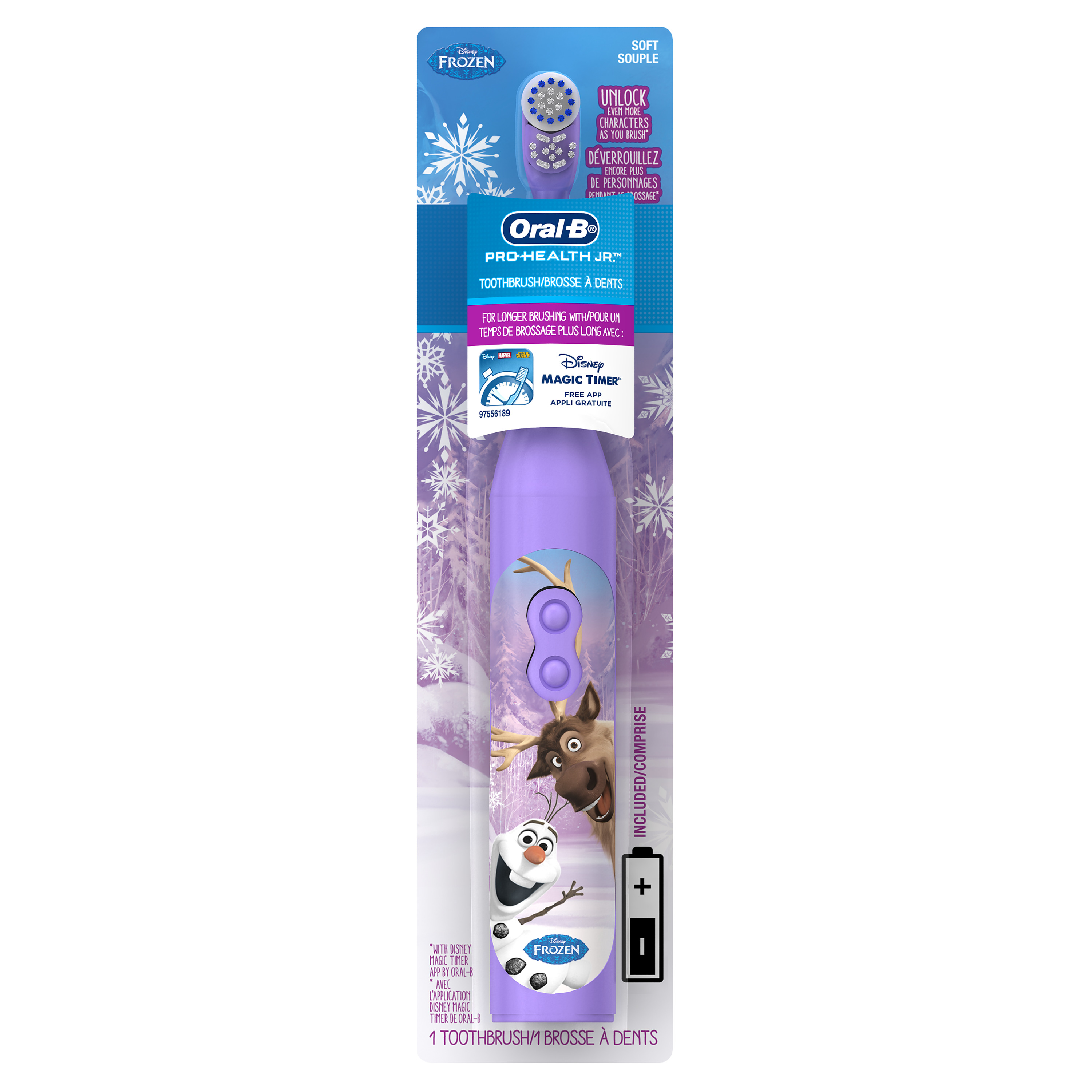 2 pack) Oral-B Pro-Health Jr. Battery Powered Kid's Toothbrush featuring Disney's Frozen, Soft, 1 ct