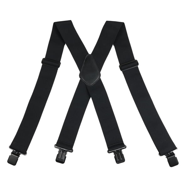 Men's 2" Wide Heavy Duty X-Back Elastic Suspenders, Strong Metal Clips, Adjustable for Tool Belt/Carpenter(Pure black)