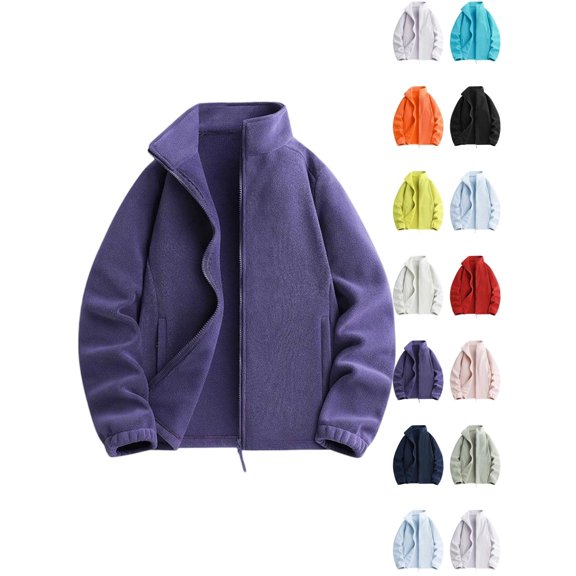 YgkuHd Jacket for Women Plus Size Fleece Zip Up Coat Loose Fit Warm Winter Casual Outerwear with Pockets Purple_S