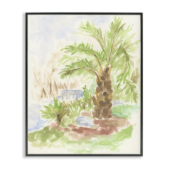 Stupell Industries Palm Tree River's Edge Landscape & Nature Painting Black Framed Art Print Wall Art, 11 x 14