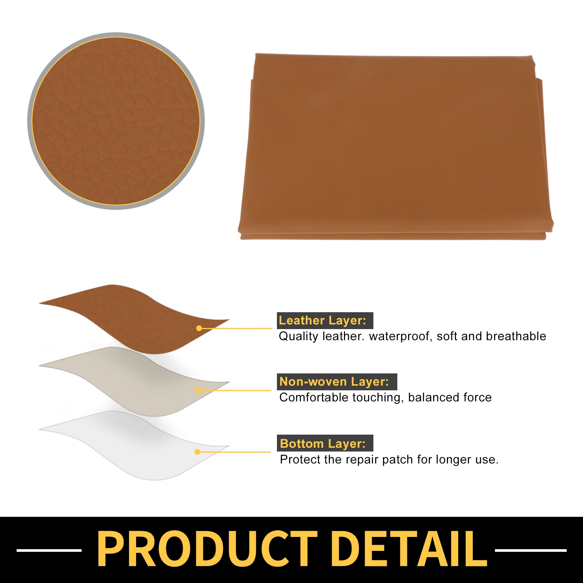 Unique Bargains Leather Fabric Upholstery Leather Repair Patch 182x137cm for Automotive Car Boat Seat Sofa Couches Chair Interior Trim DIY Brown 1 Pc