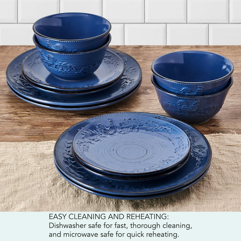 dinnerware set pfaltzgraff oven safe Pfaltzgraff Trellis 12 Piece Stoneware Dinnerware Set Rooster Blue