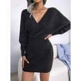 thumbnail image 2 of Women'S Cocktail Knitted Sweater Dress Long Sleeve Batwing Sleeve V-Neck Backless Mini Dress Black L, 2 of 8