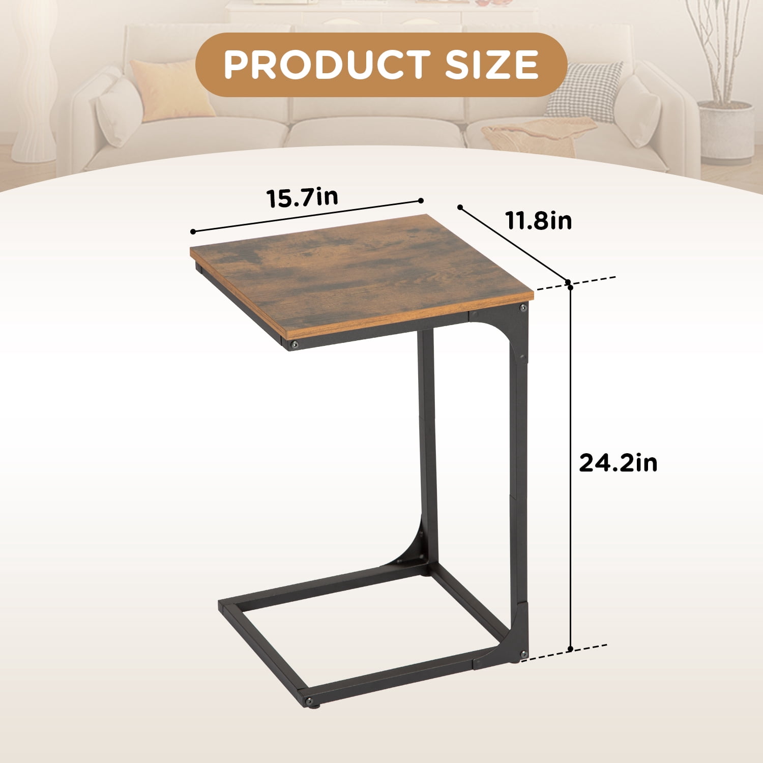 NiamVelo C-Shaped End Table Set of 2 , Small Side Table for Couch, Sofa Table with Metal Frame for Living Room, Bedroom, Bedside （Brown）