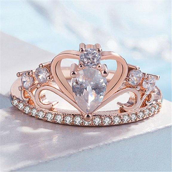 Zircon And Diamond Rose Gold Ring For Women Crown Setting Elegant Jewelry Timeless Sparkle For Everyday Ladies