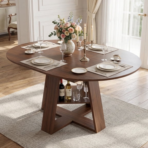 AENKYO 43" Extendable Dining Table for 4-6, Butterfly Leaf Table with Crisscross Storage Base, Walnut Finish