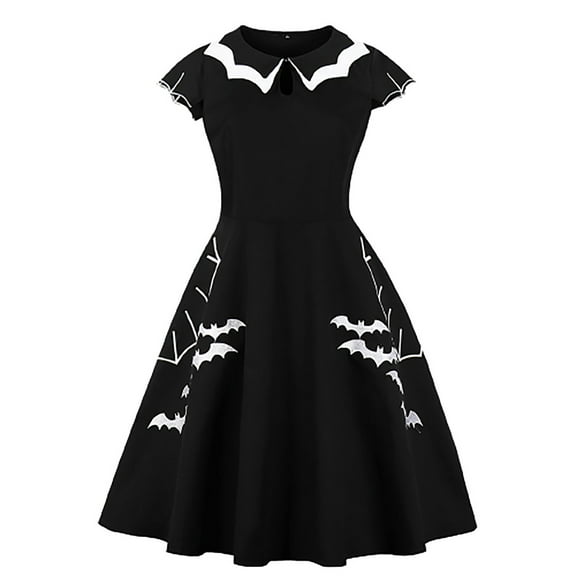 Herrnalise Women's Vintage Retro 1950s Short Sleeve Halloween Swing Dress