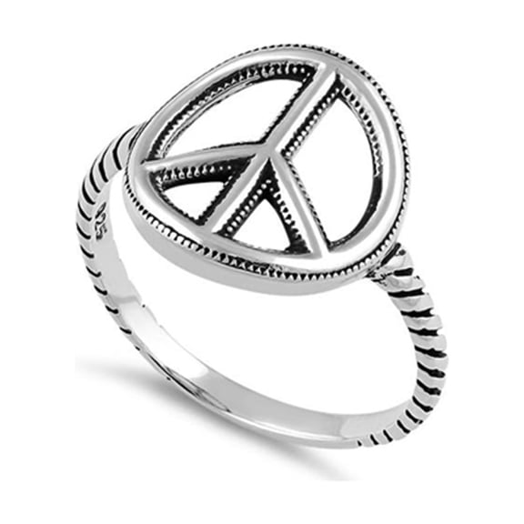 925 Sterling Silver Oxidized Platinum Plated Peace Statement Women Valentines Day Gifts Ring