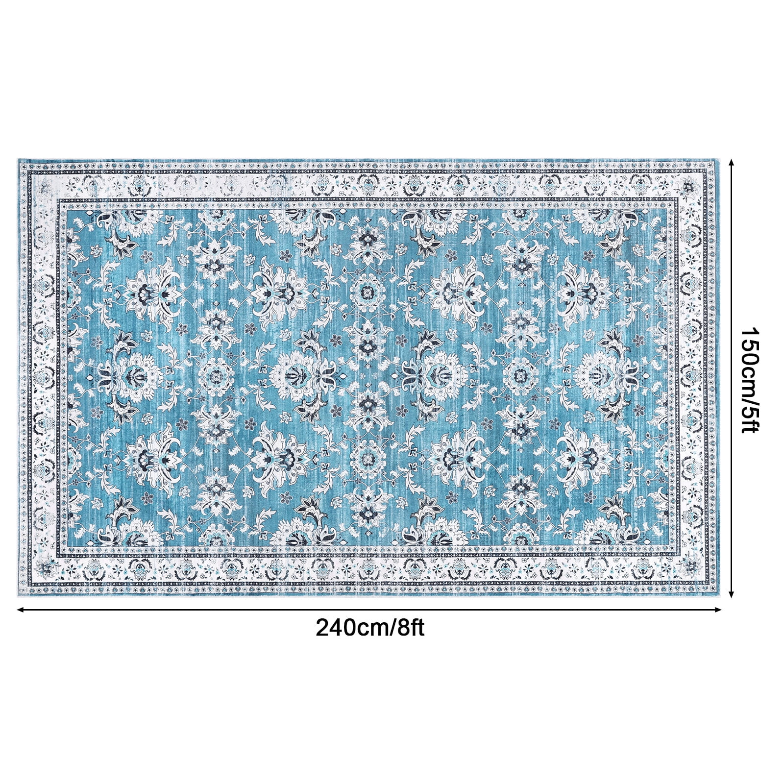 LOKHOM 5'x 8' Bohemian Area Rugs for Living Room, Non-Slip Backing Machine Washable Carpet, Blue