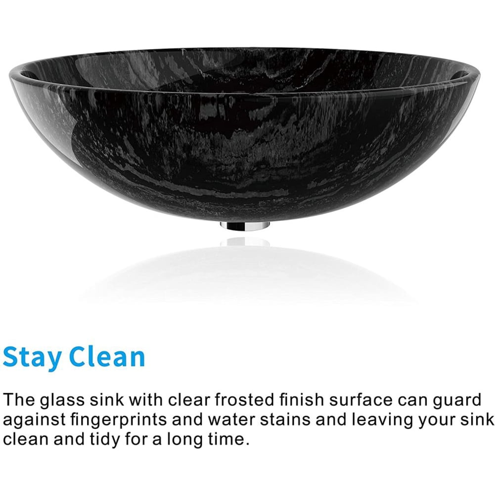 Kepooman F&R Bathroom Glass Vessel Sink, Handmade Artistic Tempered Glass Vessel Sink Vanity Round Bowl, Gray Kepooman F&R Bathroom Glass Vessel Sink, Handmade Artistic Tempered Glass Vessel Sink Vanity Round Bowl, Gray