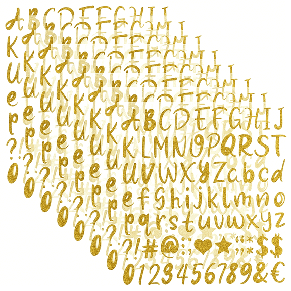 CCOCC 664 PCS Gold Letter Stickers,8 Sheets Glitter Alphabet Number Stickers,1 Inch Vinyl Self Adhesive Cursive Letter Stickers for Scrapbooking,Graduation Cap,Water Bottles,Classroom Decor