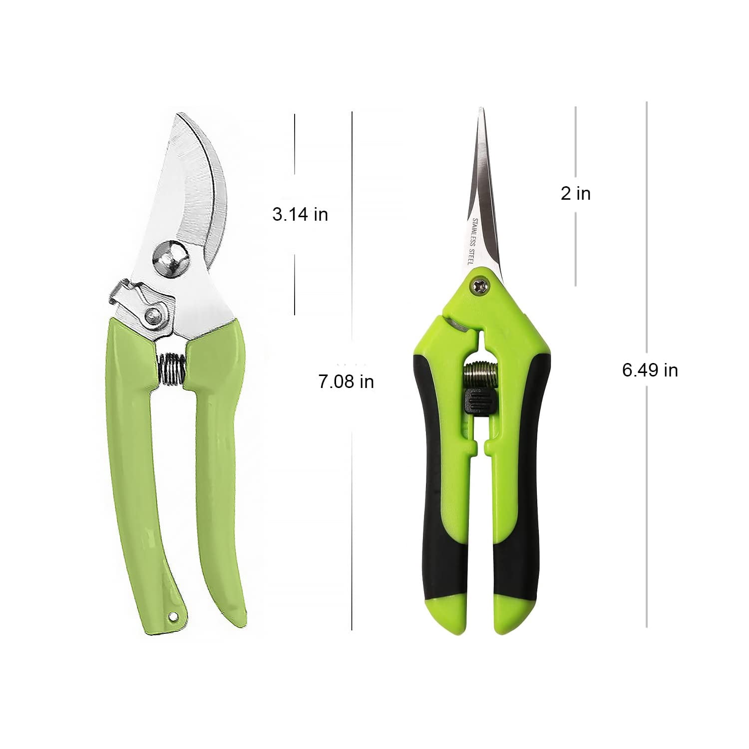 Genreen Gardening Scissor 2PCS Sharp Stainless Steel Blade Garden Shears Cutting Flowers Trimming Plants Yard Florist Flower Rose Herb Hedge Bonsai Fruits Picking