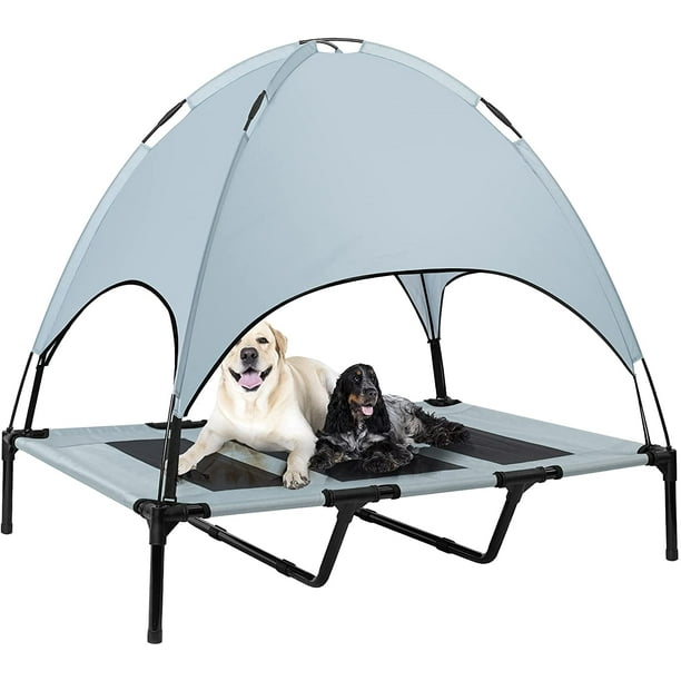 48 Inches Extra Large Elevated Dog Bed with Canopy, Portable Indoor Outdoor Pet Cot with