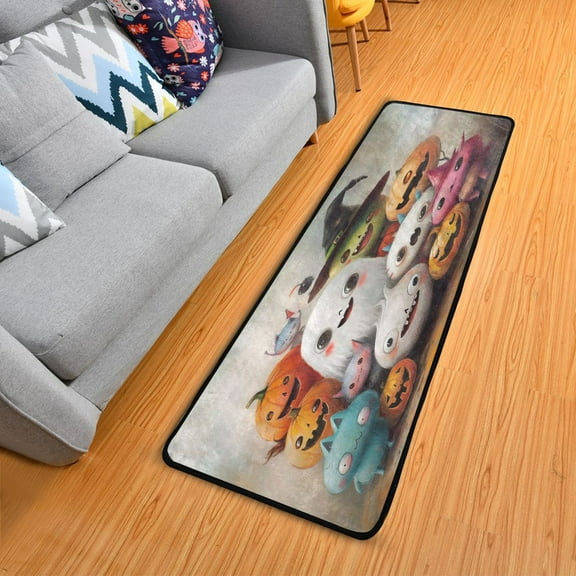 Halloween Ghost Companion 72x24" Runner Rug, Non-Slip Memory Foam Cushion, Anti-Crease for Hallways and Bedrooms