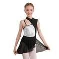 thumbnail image 2 of TiaoBug Girls Glitter Sequins Sleeveless Dance Dress Irregular Shoulder Straps Leotard Tulle Dresses Latin Jazz Dance Costume Silver 14, 2 of 6