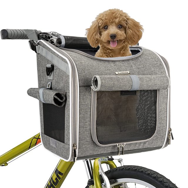 Cesta de bicicleta para mascotas BABEYER, expandible, con lados suaves, gris